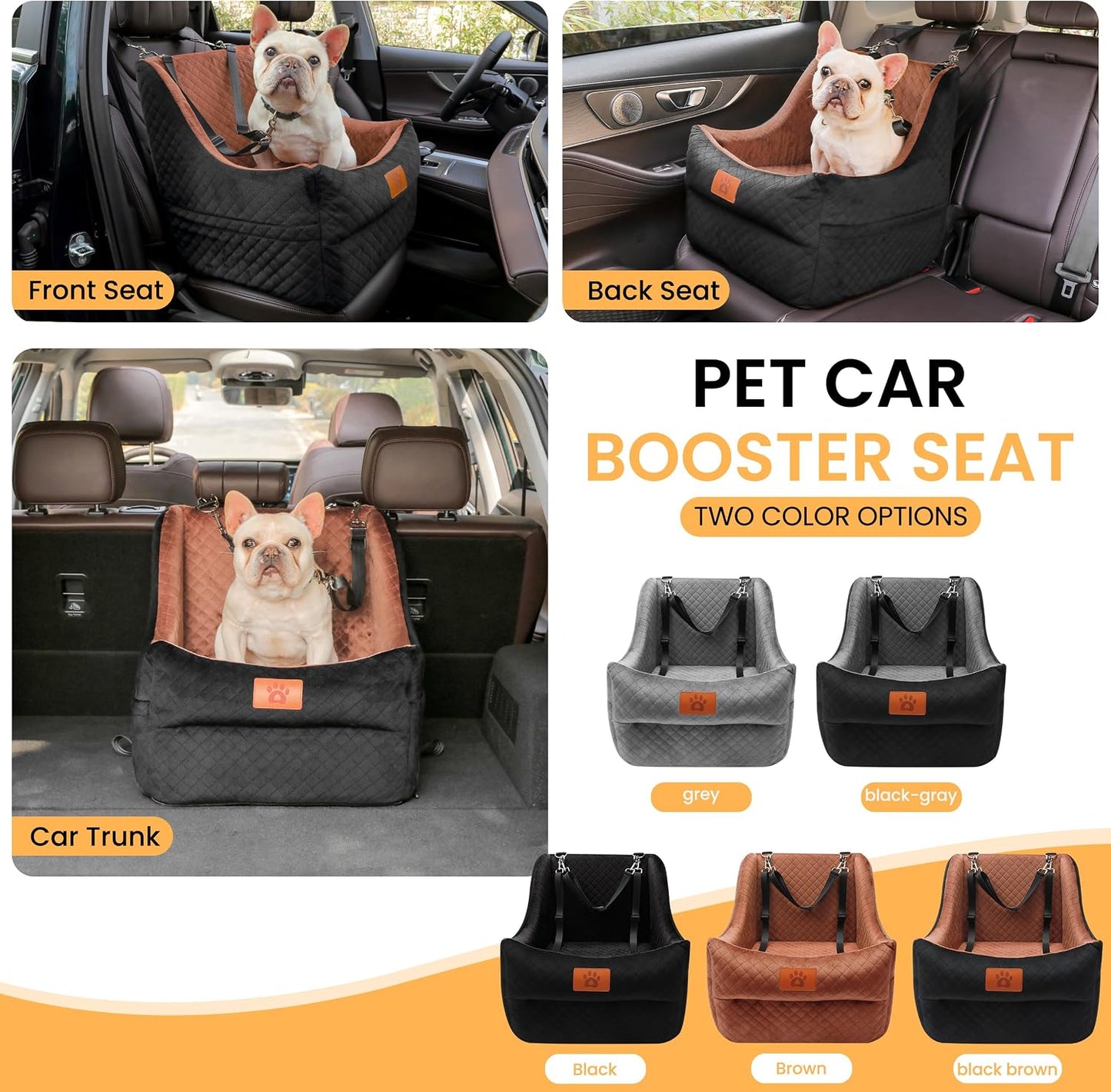 Dog Booster Car Seat for Small to Medium Dogs up to 35 Lbs, Elevated Pet Car Seat with 2 Safety Belts, Detachable Washable Cover, Non-Slip Stable Base, Front/Back Seat Travel Booster