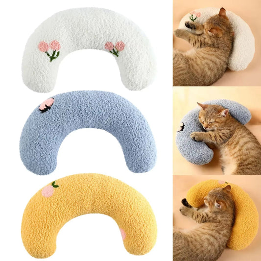 Small Pillow for Pet Cats Dogs Sleeping Mat Neck Guard U-Shaped Pillow Soft and Thick Bite Resistant Winter Warm Comfort Pillow