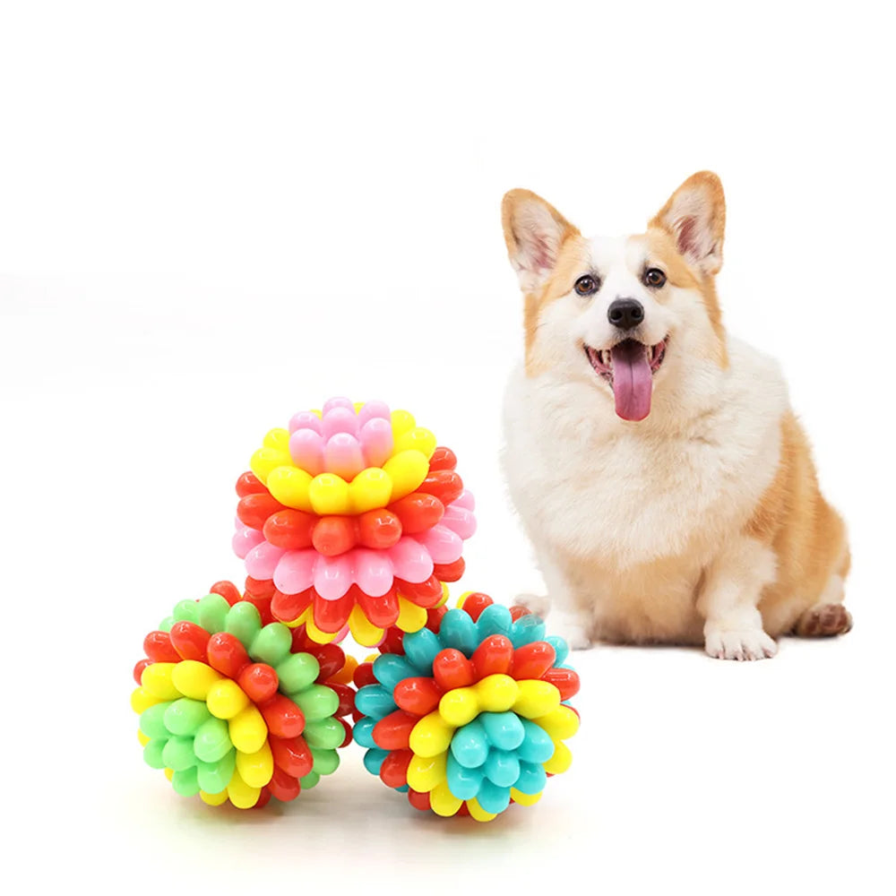 Colorful Multifunctional Durable Chew Ball - Soft Rubber Dog Toy for Interactive Play, Molar Teeth Cleaning, Fun Chewing,