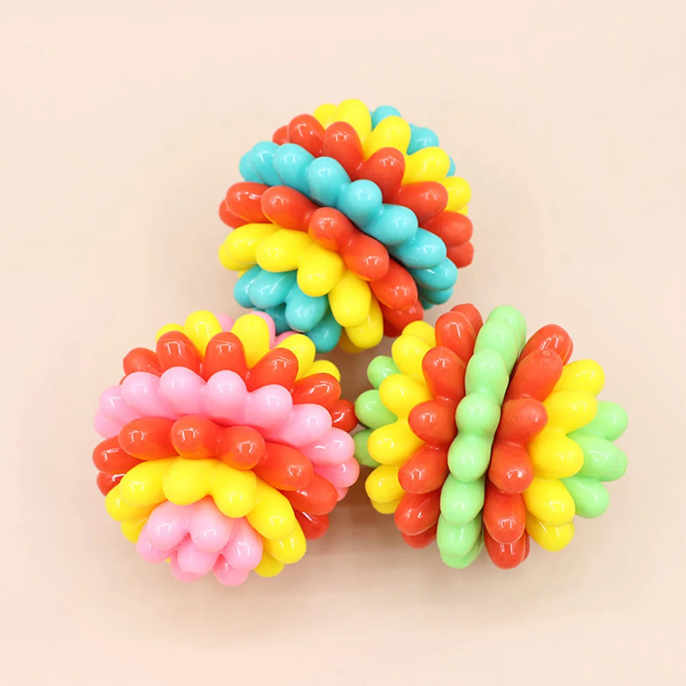 Colorful Multifunctional Durable Chew Ball - Soft Rubber Dog Toy for Interactive Play, Molar Teeth Cleaning, Fun Chewing,