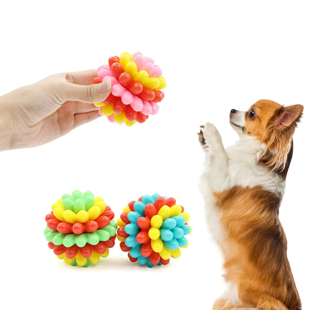 Colorful Multifunctional Durable Chew Ball - Soft Rubber Dog Toy for Interactive Play, Molar Teeth Cleaning, Fun Chewing,