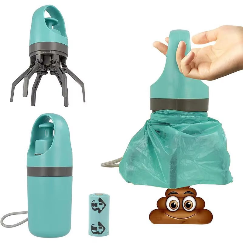 Portable Dog Pooper Pet Garbage Collection Cleaner Built-In Garbage Bag Handheld Pet Feces Gripper with Zero Contact Design