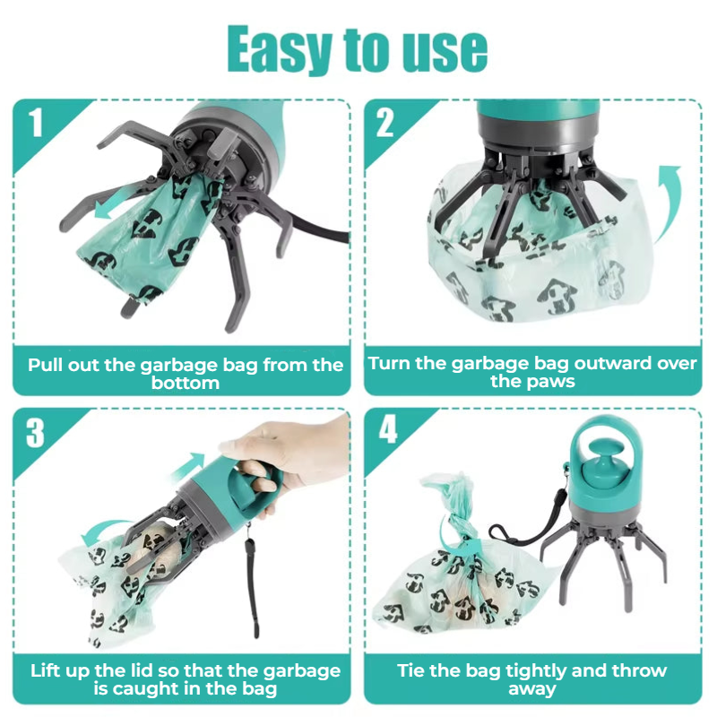 Portable Dog Pooper Scooper | Hands-Free Pet Waste Picker with Bag Dispenser